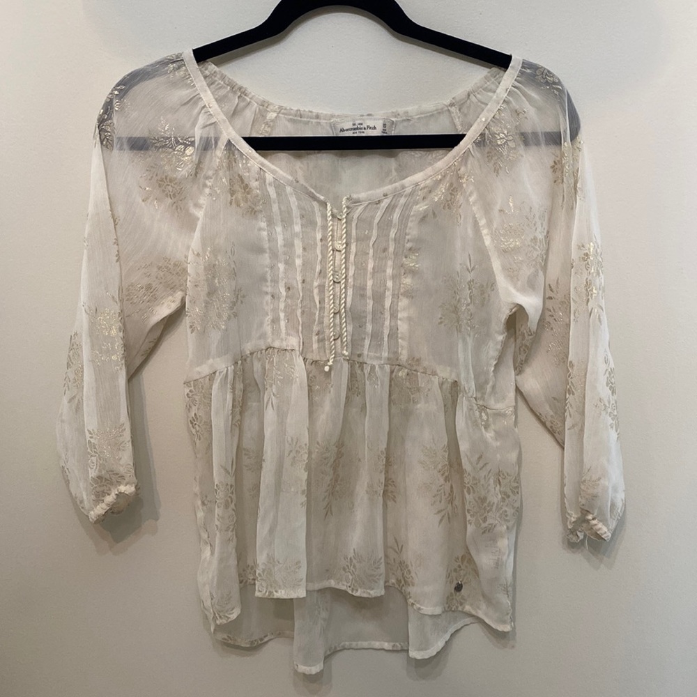Abercrombie & Fitch, XS blouse with buttons and gold leaf/flower prints.